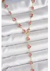 Gold Pembe Renk Kalp Figürlü Zirkon Taşlı Y Pirinç Kolye