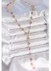 Gold Pembe Renk Kalp Figürlü Zirkon Taşlı Y Pirinç Kolye