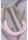 Gold Pembe Renk Uzay Yolu Model Zincir Kolye