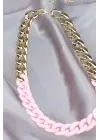 Gold Pembe Renk Uzay Yolu Model Zincir Kolye