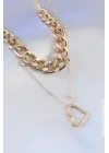 Gold Renk 2li Kalın Zincir Model Kalp Figür Kadın Kolye