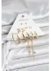 Kiraz Model Gold Renk 6 Çift Pirinç Kadın Küpe Seti