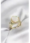 Gold Renk Beyaz Taşlı Vintage Kadın Yüzük