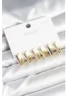 Gold Renk Kare Model Pirinç 925 Ayar Gümüş Çivili Kadın Küpe Seti