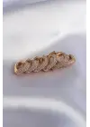 Gold Renk Kare Model Zirkon Taşlı Pirinç Kadın Küpe Seti