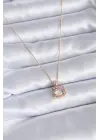 Altın  Kare Zirkon Taş Model  Çelik Kolye