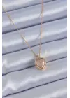 Gold Renk Krem Renk Simli Kalp Model Kadın Kolye