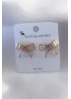 Gold Renk Kurdele Model Zirkon Taşlı Kadın Küpe
