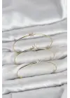 Gold Renk Kutup Yıldızı Model Zirkon Taşlı 3lü Kadın Bileklik Kombini