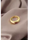 Gold Renk Metal Kırmızı Taşlı Bombeli Kadın Yüzük