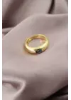 Gold Renk Metal Mavi Taşlı Bombeli Kadın Yüzük