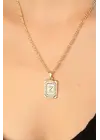 Gold Renk Metal Plaka Tasarım Zincirli Z Harfi Bayan Kolye