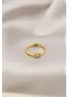 Gold Renk Metal Şeffaf Taşlı Kadın Yüzük