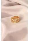 Gold Renk Metal Taşlı Model Ayarlanabilir Kadın Yüzük