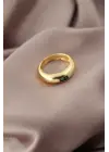 Gold Renk Metal Yeşil Taşlı Bombeli Kadın Yüzük