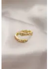 Altın Metal Yılan Tasarımlı Taşlı Çelik Yüzük