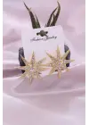 Gold Renk Metal Zirkon Taşlı Kutup Yıldızı Model Kadın Küpe Seti