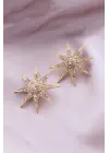 Gold Renk Metal Zirkon Taşlı Kutup Yıldızı Model Kadın Küpe Seti