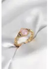 Gold Renk Pembe Damla Model Kadın Yüzük