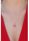 Altın  Pembe Kalp Kristal Taş  Çelik Kolye