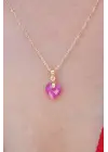 Altın  Pembe Kalp Kristal Taş  Çelik Kolye