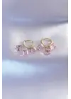 Gold Renk Pembe Kristal Taşlı Kadın Küpe