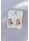 Altın Pembe Kristal Taşlı Yarım Halka Model Xuping Çelik Küpe