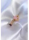 Altın Pembe Zirkon Taş Yıldız Model  Çelik Yüzük