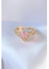 Altın Pembe Zirkon Taş Yıldız Model  Çelik Yüzük