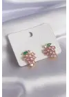 Gold Renk Pembe Zirkon Taşlı Üzüm Model Pirinç Kadın Küpe