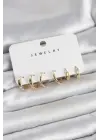 Gold Renk Pirinç 3 Çift Kadın Küpe Seti