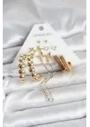 Bombeli Halka Gold Renk Pirinç 6 Çift Kadın Küpe Seti Kelebekli