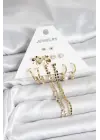 Yusufçuk Gold Renk Pirinç 6lı Kadın Uzun Dorikalı Küpe Seti