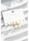 Gold Renk Pirinç 925 Ayar Gümüş Çivili Kadın Küpe Seti