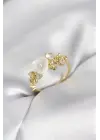 Gold Renk Pirinç Çiçek Model Zirkon Taşlı Kadın Yüzük
