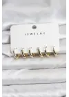 Gold Renk Pirinç Halka Kadın Küpe Seti
