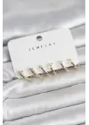 Gold Renk Pirinç Kemik Model 3 Çift Kadın Küpe Seti