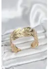 Gold Renk Pirinç Levha Yaprak Model Kadın Bileklik