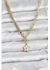 Gold Renk Pirinç Yıldız Model Kadın Kolye