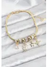 Gold Renk Çelik Yonca Charmlı Kadın Bileklik