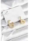 Gold Renk Pirinç Zirkon Taşlı Halka Model Kadın Küpe