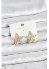 Gold Renk Pirinç Zirkon Taşlı Yıldız Model Kadın Küpe