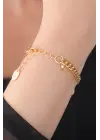 Gold Renk Renkli Zincir Model Renkli Kalp Figür Balık Detay Kadın Bileklik