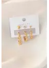 Gold Renk Sarmal Halka Zirkon Taş Detay Kadın Küpe Seti
