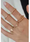 Gold Renk Sarmal Zirkon Taş Detay Kadın Yüzük Kombini