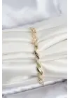 Gold Renk Sıralı Damla Model Zirkon Taşlı Çelik Kadın Bileklik