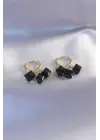 Gold Renk Siyah Kare Model Sallantı Kadın Küpe