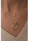 Gold Renk Vav Lale Figür Zirkon Taşlı Kadın Kolye