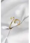 Gold Renk Yılan Model Zirkon Taşlı Kadın Yüzük