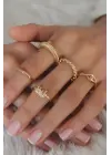 Gold Renk Zincir Model Kadın Yüzük Kombini